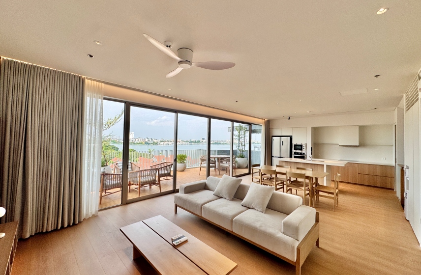 Lake view Duplex apartment  in Tay Ho for rent with private balcony