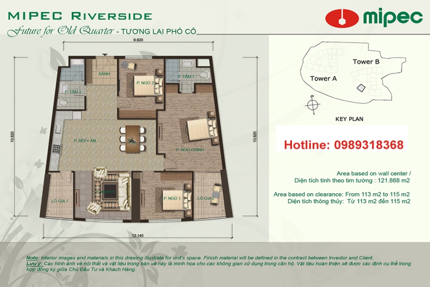 Mipec Riverside apartment with 3 bedrooms, furnished on Tower B