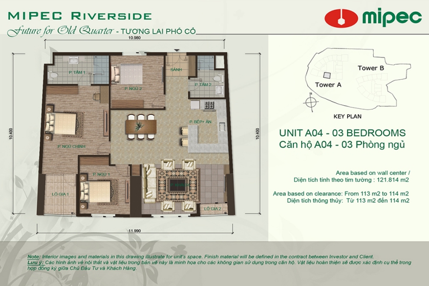 Red river view 3 bedroom apartment in Mipec Riverside rental