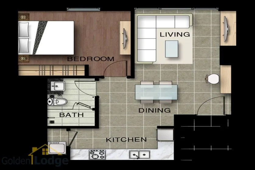 Furnished 01 bedroom apartment in Watermark Hanoi rent with natural light – Floor plan