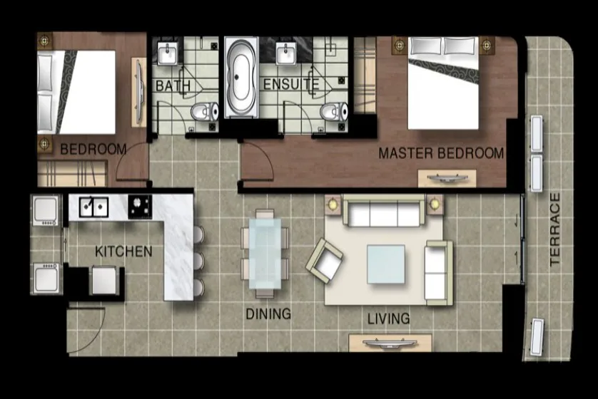 Watermark apartment Hanoi to rent with 2 beds, modern living standard – Floor plan