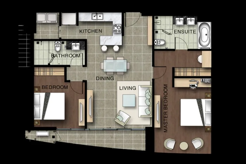 Watermark Hanoi apartment with lake view, 3 beds 2 baths – Floor plan