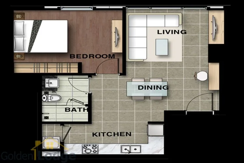 Watermark Ho Tay apartment with 01 beds 01 baths for rent – Floor plan